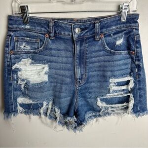 American Eagle Mom Short Women’s Size 8 Cutoffs Distressed Denim Festival Blue